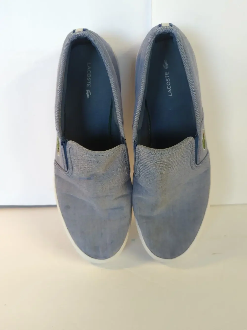Lacoste Men Slipon Sneakers, Lt.Blue With Green Alligator On Each Side, Sz.10 US